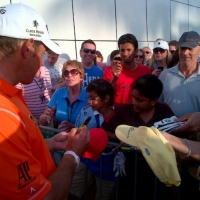 Lee Westwood signing autographs in Dubai